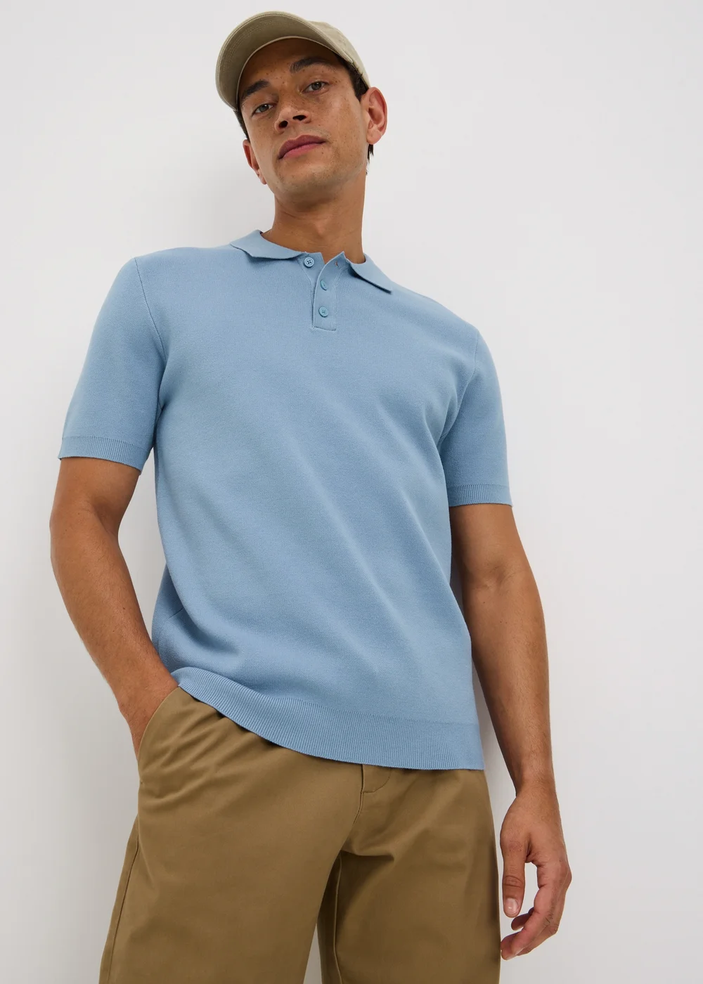 Blue Knitted Polo Shirt - S Image 1