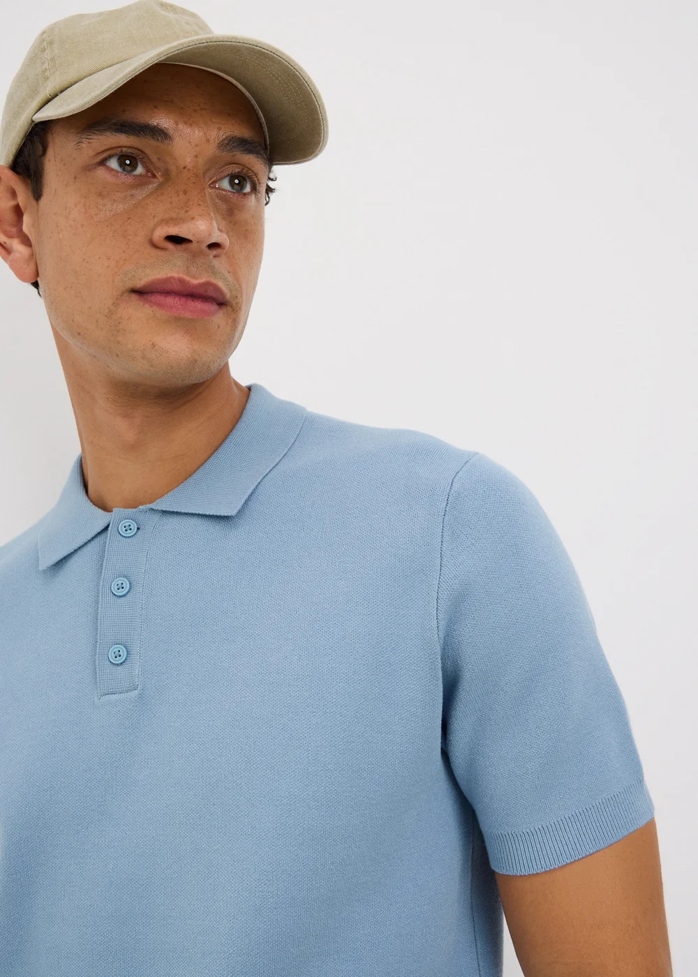 Blue Knitted Polo Shirt - S Image 3