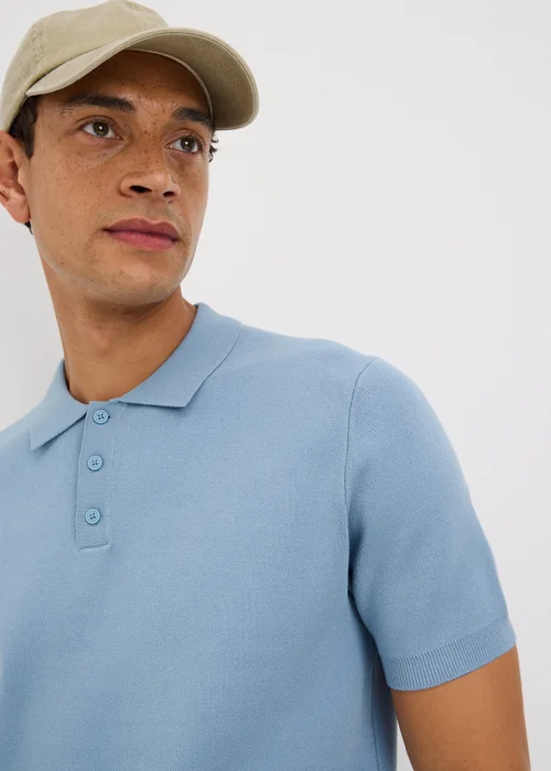 Blue Knitted Polo Shirt - S Image 3