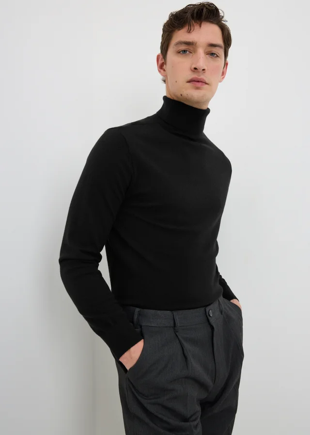 Black Smart Roll Neck Jumper