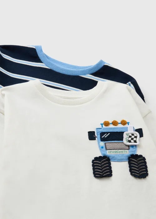 2 Pack Boys Navy Truck T-Shirts (1-8 Yrs) - 1-1.5 Yrs Image 3