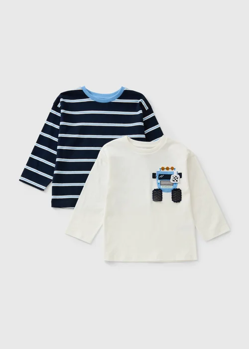 2 Pack Boys Navy Truck T-Shirts (1-8 Yrs) - 1-1.5 Yrs Image 1