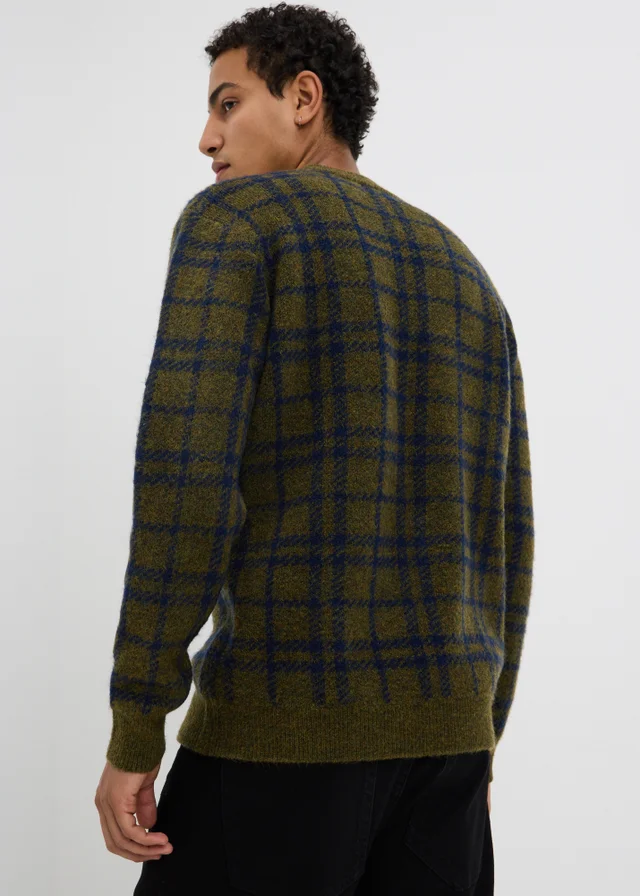 Dark Green Check Crew Neck Jumper