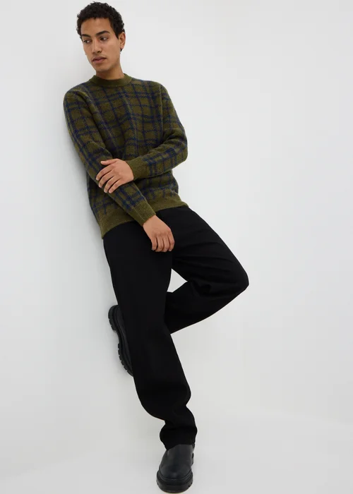 Dark Green Check Crew Neck Jumper - S Image 1