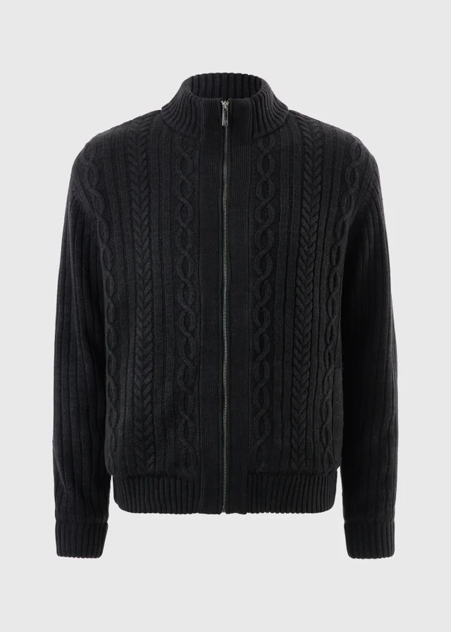 Navy Borg Knit Zip Jacket