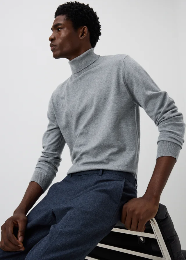 Grey Smart Roll Neck Jumper