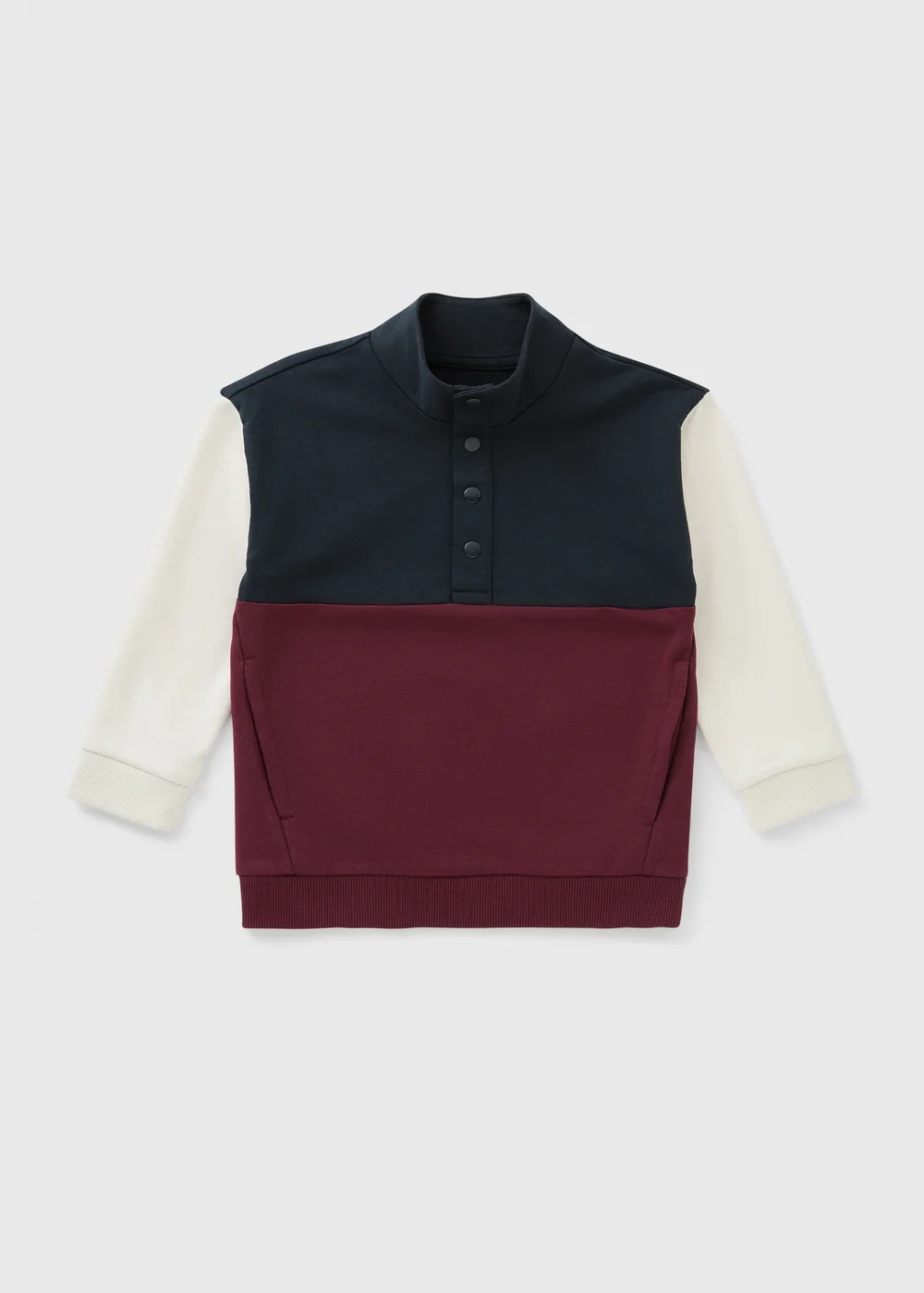 Boys Burgundy/Navy Funnel Neck Sweatshirt (1-8 Yrs) - 1-1.5 Yrs Image 1