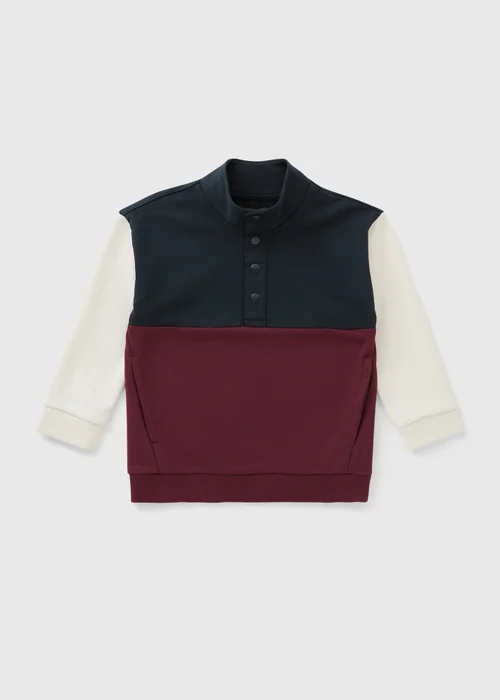 Boys Burgundy/Navy Funnel Neck Sweatshirt (1-8 Yrs) - 1-1.5 Yrs Image 1