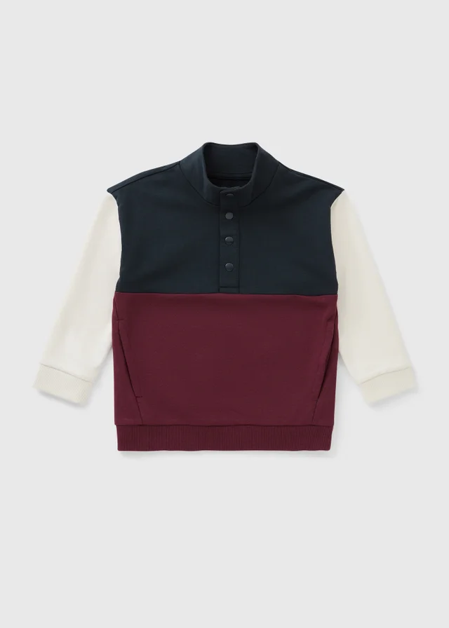 Boys Burgundy/Navy Funnel Neck Sweatshirt (1-8 Yrs)