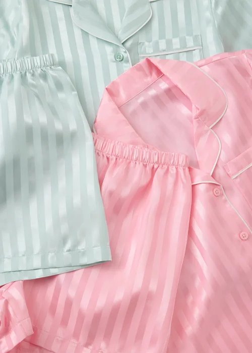 2 Pack Girls Multicolour Jacquard Satin Short Pyjama Set (4-13yrs) - 4 Yrs Image 2
