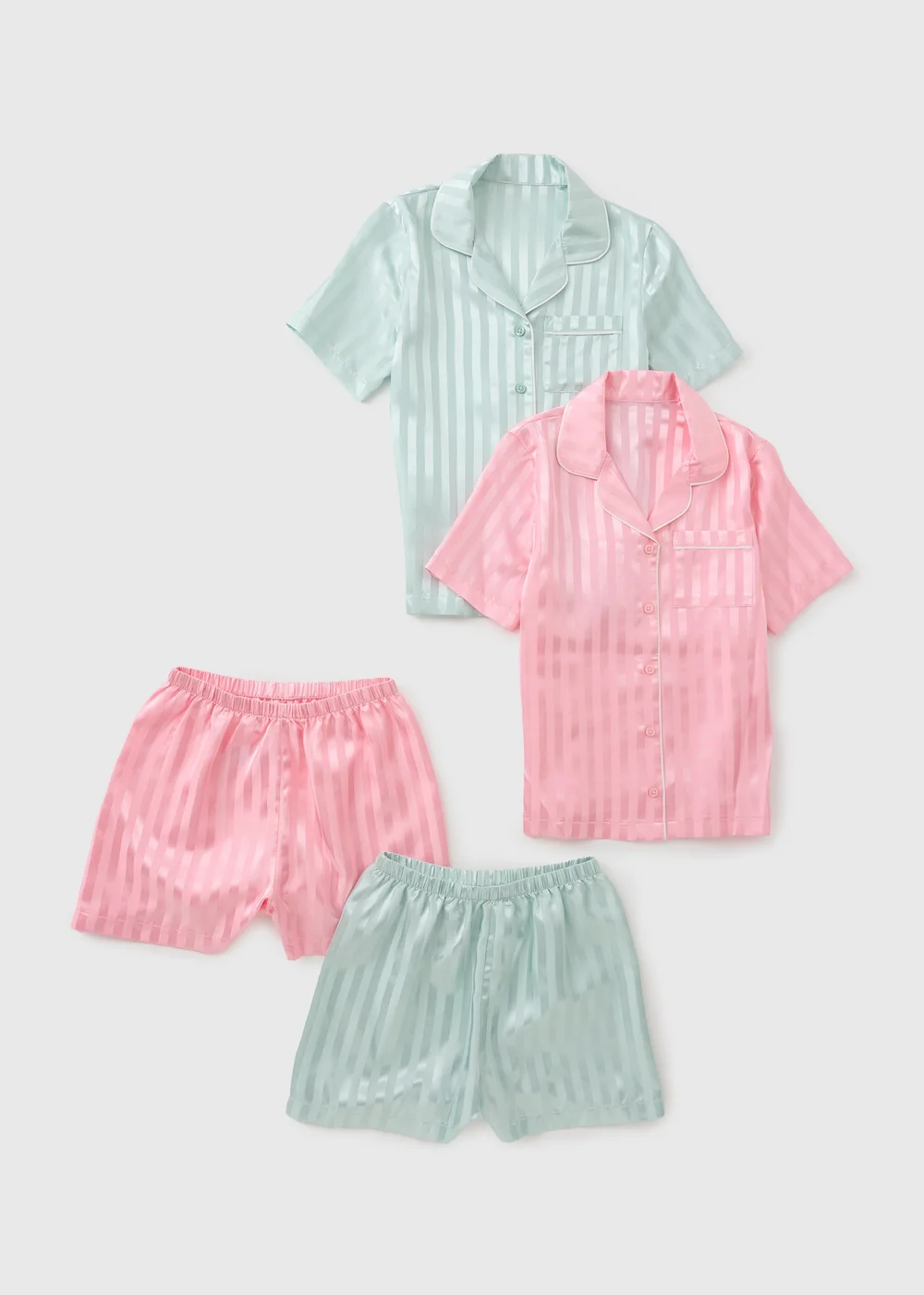 2 Pack Girls Multicolour Jacquard Satin Short Pyjama Set (4-13yrs) - 4 Yrs Image 1
