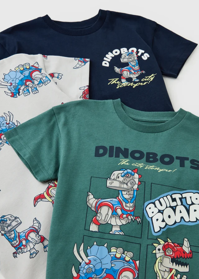 3 Pack Boys Multicolour Dinobots T-Shirts (1-8)