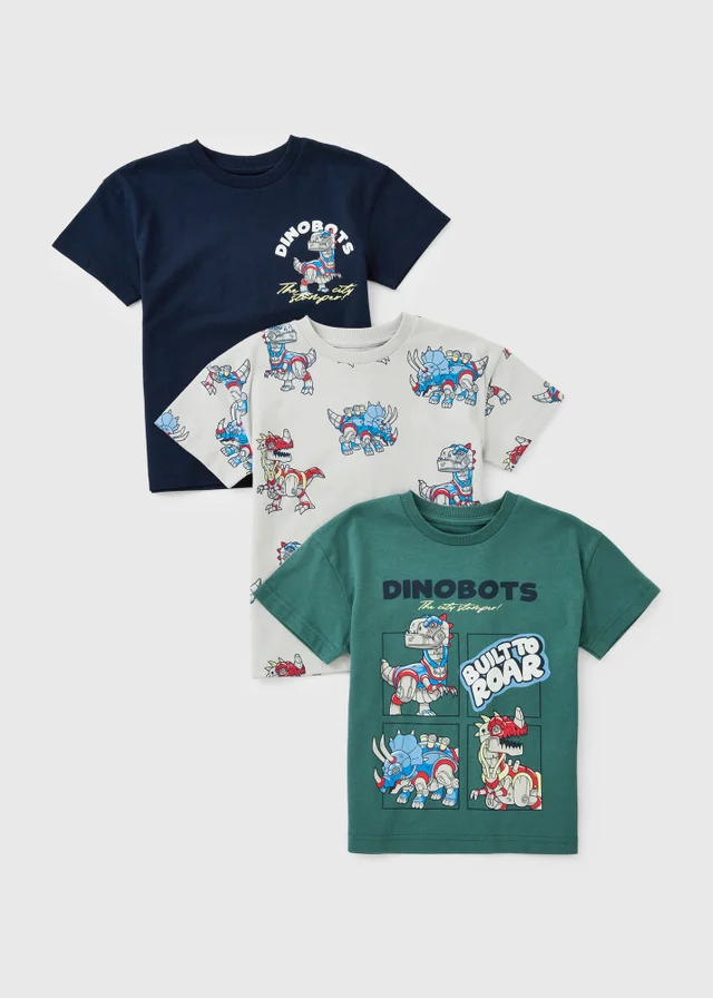 3 Pack Boys Multicolour Dinobots T-Shirts (1-8)