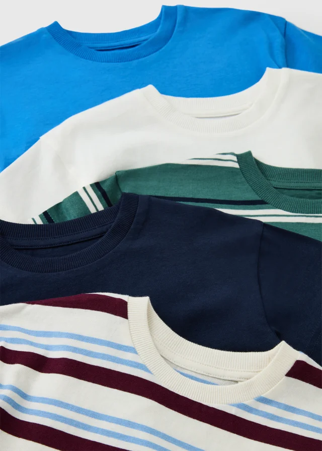 5 Pack Blue & Green Stripe T-Shirts (1-8yrs)