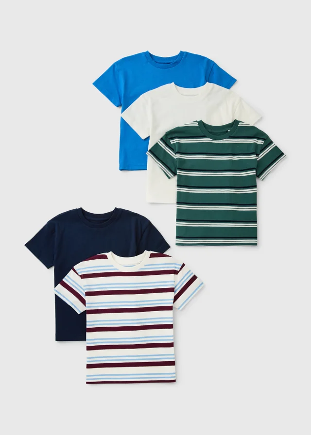 5 Pack Blue & Green Stripe T-Shirts (1-8yrs)
