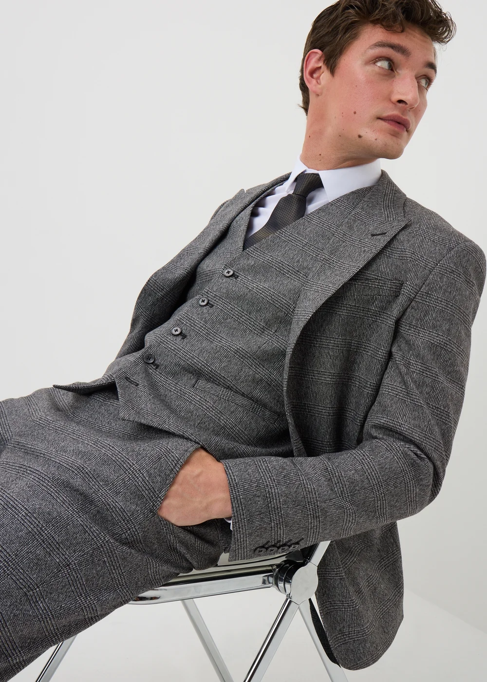 Taylor & Write Heaton Grey Check Suit Waistcoat - XS Image 4