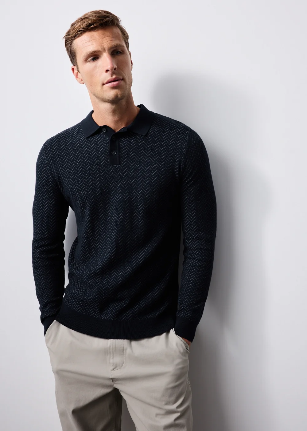 Navy Smart Chevron Polo Shirt - S Image 1