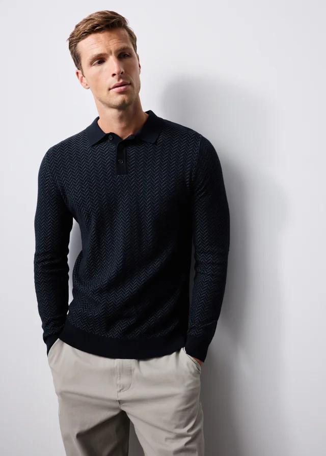 Navy Smart Chevron Polo Shirt