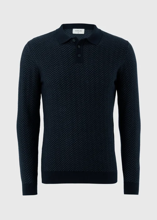 Navy Smart Chevron Polo Shirt - S Image 3