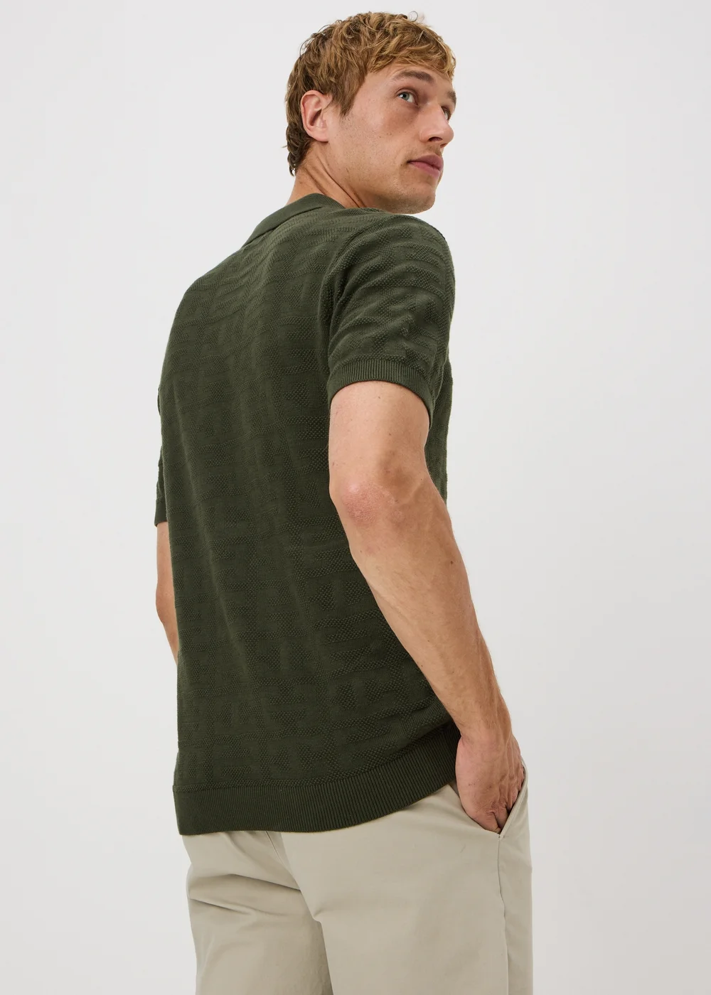 Khaki Pointelle Design Polo Shirt - 2XL Image 2