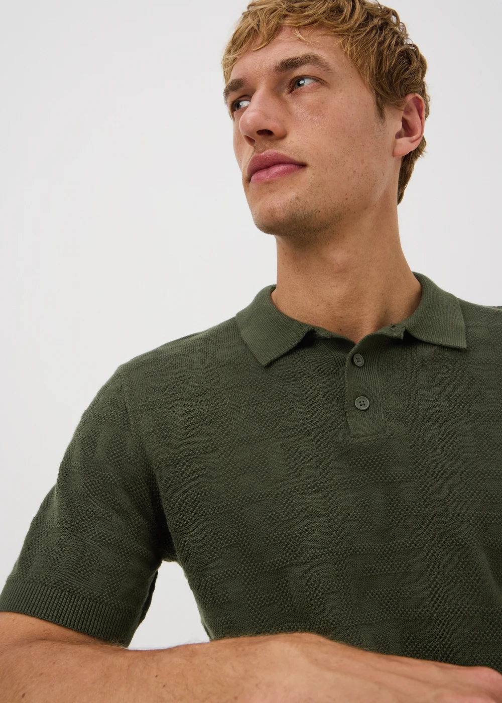 Khaki Pointelle Design Polo Shirt - 2XL Image 3