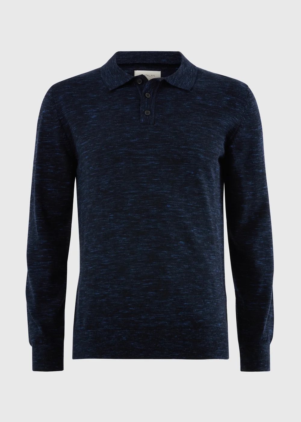 Navy Space Dye Long Sleeve Knitted Polo Shirt - M Image 3