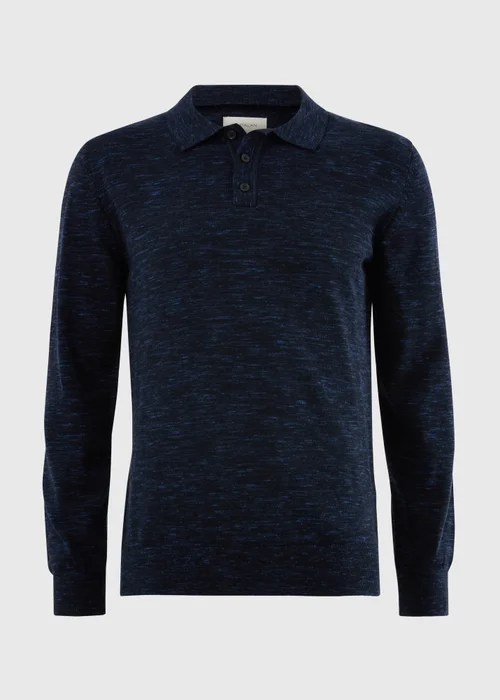 Navy Space Dye Long Sleeve Knitted Polo Shirt - M Image 3
