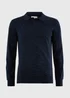 Navy Space Dye Long Sleeve Knitted Polo Shirt - M Image 3