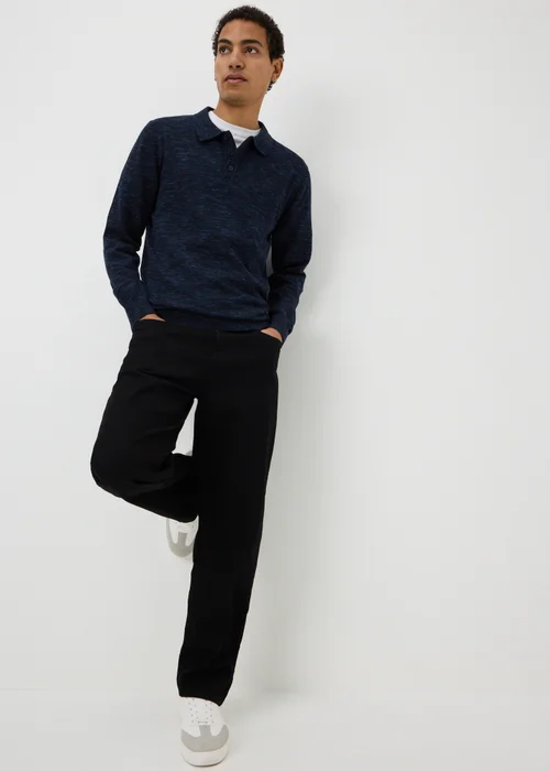 Navy Space Dye Long Sleeve Knitted Polo Shirt - M Image 1