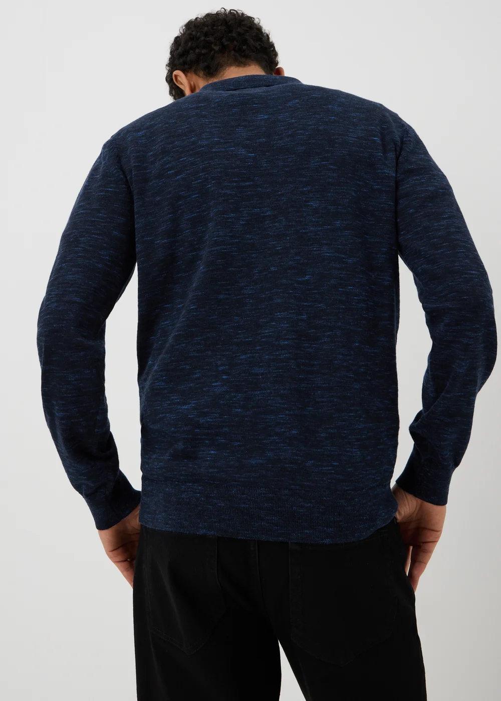 Navy Space Dye Long Sleeve Knitted Polo Shirt - M Image 2