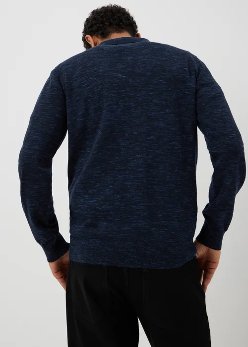 Navy Space Dye Long Sleeve Knitted Polo Shirt - M Image 2