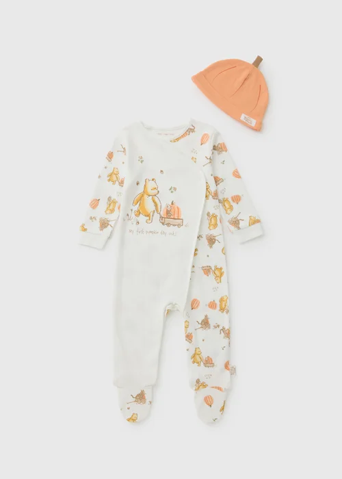 Disney Winnie The Pooh Baby Cream Pumpkin Sleepsuit & Hat (0-23mths) - First Size Image 1