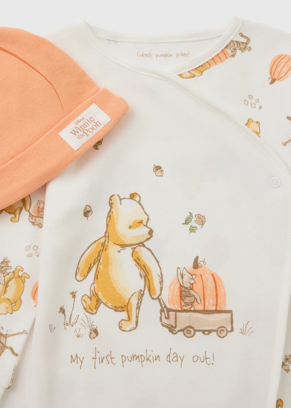 Disney Winnie The Pooh Baby Cream Pumpkin Sleepsuit & Hat (0-23mths) - First Size Image 2