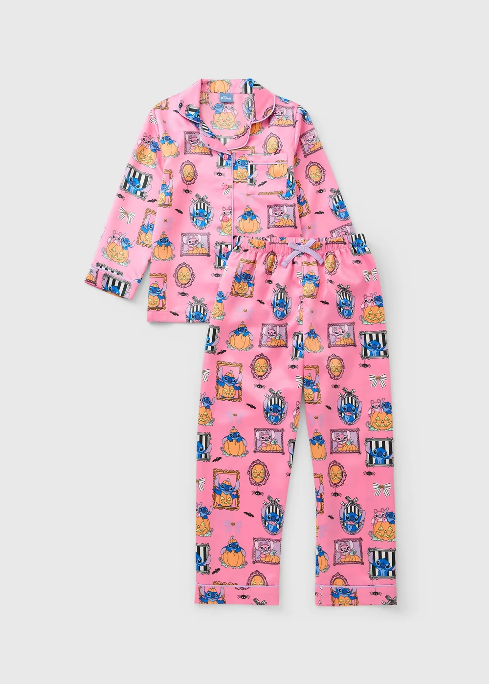 Disney Stitch Pink Girls Satin Halloween Pyjamas (7-12yrs) - 7 Yrs Image 1
