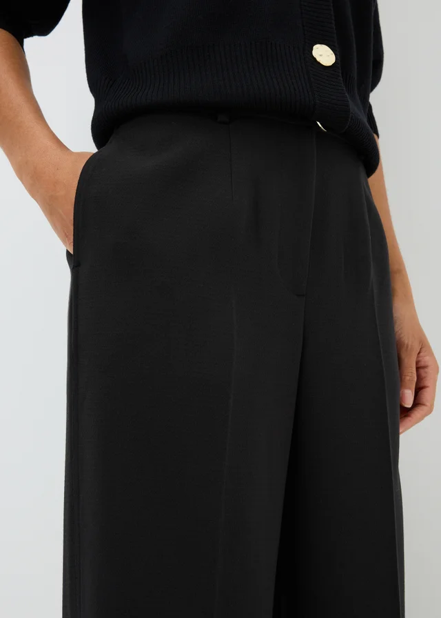 Black Textured Woven Wide Leg Trousers