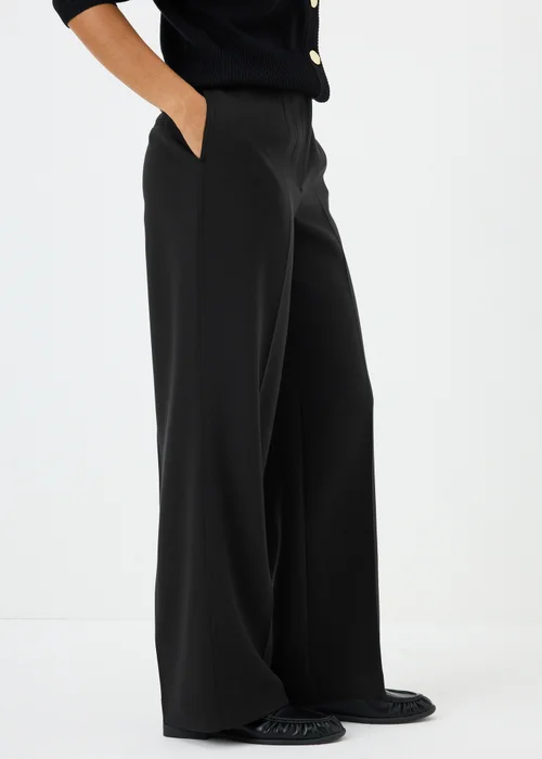Black Textured Woven Wide Leg Trousers - 18/L29 Image 2