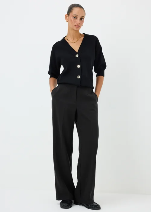 Black Textured Woven Wide Leg Trousers - 8/L29 Image 1