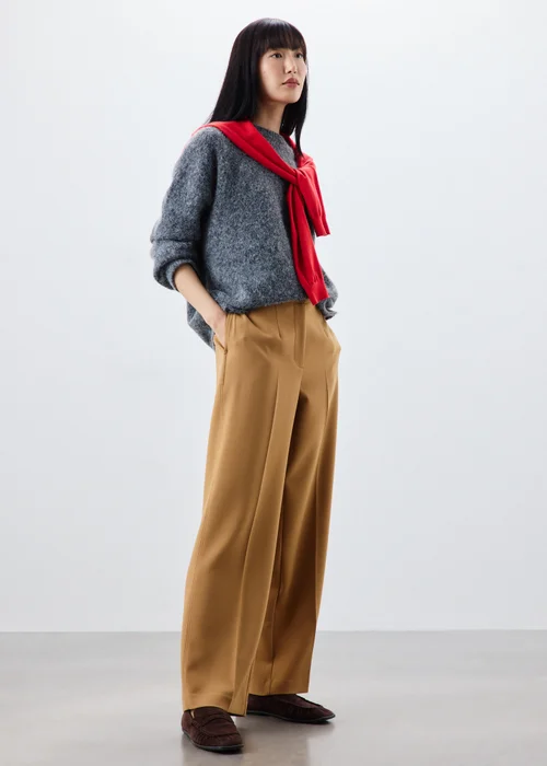 Camel Textured Woven Wide Leg Trousers - 8/L29 Image 1