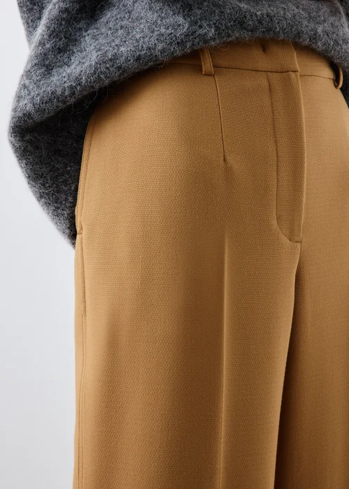 Camel Textured Woven Wide Leg Trousers - 8/L29 Image 4
