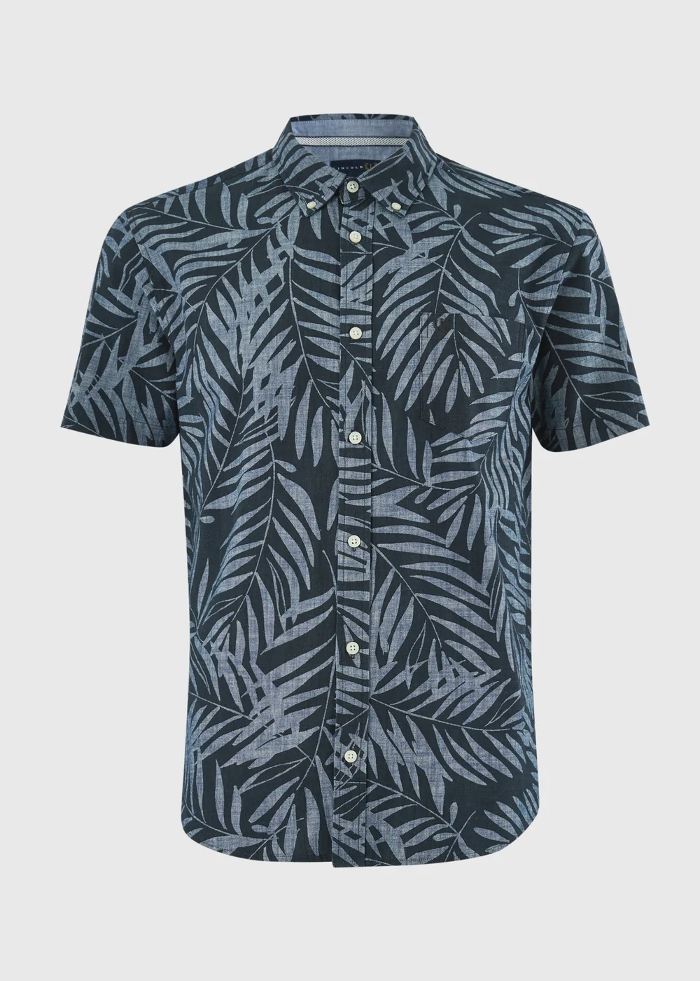 Lincoln Navy Chambray Leaf Printed Shirt - S Image 1