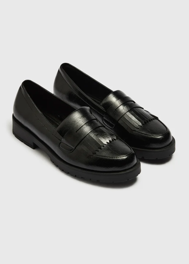 Black Crinkle Chunky Loafers