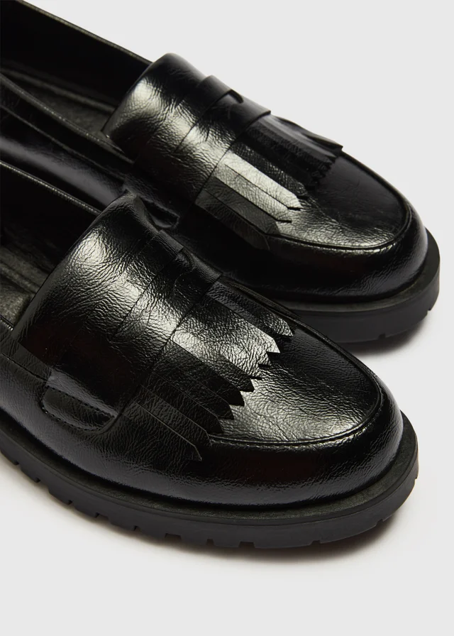 Black Crinkle Chunky Loafers