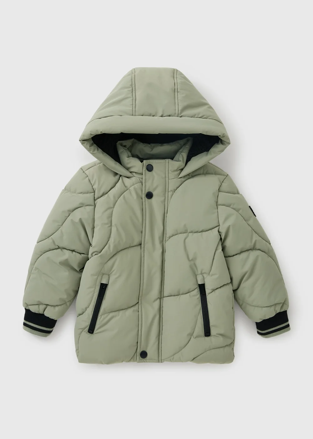 Boys Sage Wave Quilted Showerproof Parka Coat (1-8yrs) - 1-1.5 Yrs Image 1