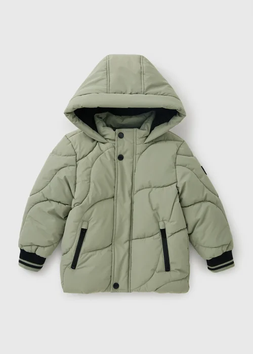 Boys Sage Wave Quilted Showerproof Parka Coat (1-8yrs) - 1-1.5 Yrs Image 1