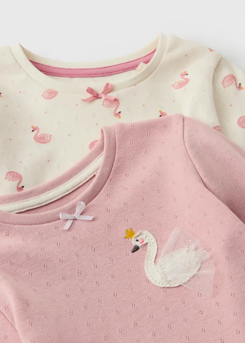2 Pack Girls Pink Swan Long Pyjama Sets (1-7yrs) - 1-1.5 Yrs Image 2