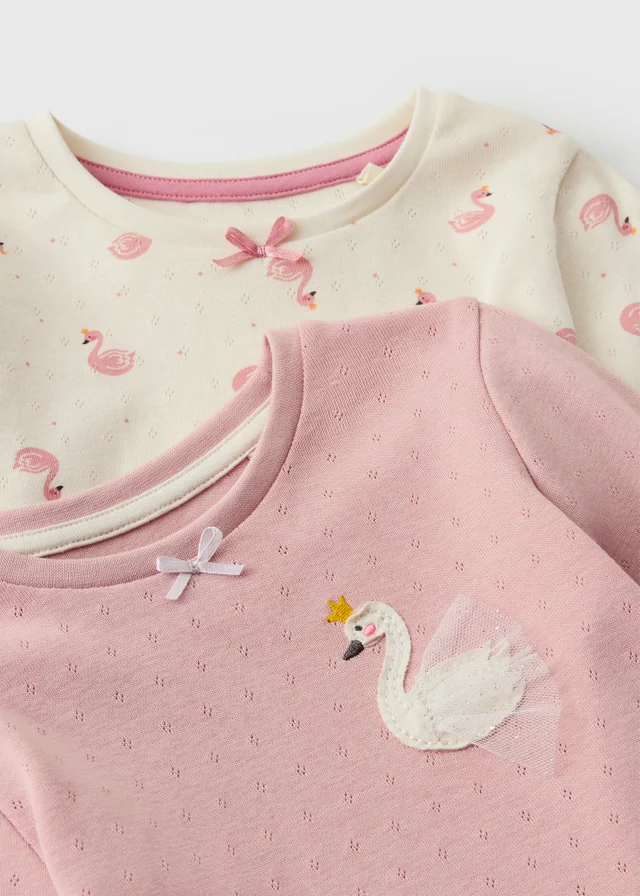 2 Pack Girls Pink Swan Long Pyjama Sets (1-7yrs)