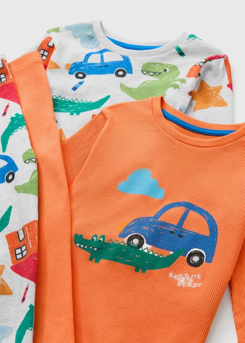 2 Pack Boys Orange Doodles Long Pyjama Sets (1-7yrs) - 1-1.5 Yrs Image 2