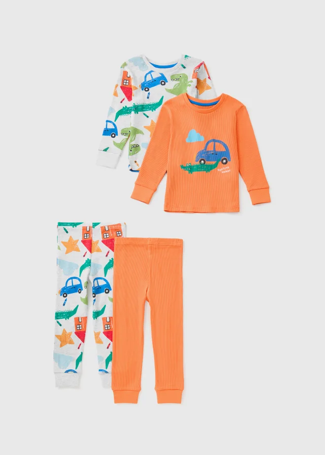 2 Pack Boys Orange Doodles Long Pyjama Sets (1-7yrs)