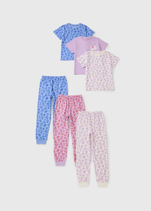 3 Pack Girls Purple Leopard Print Pyjama Sets (1-13yrs) - 1-1.5 Yrs Image 1