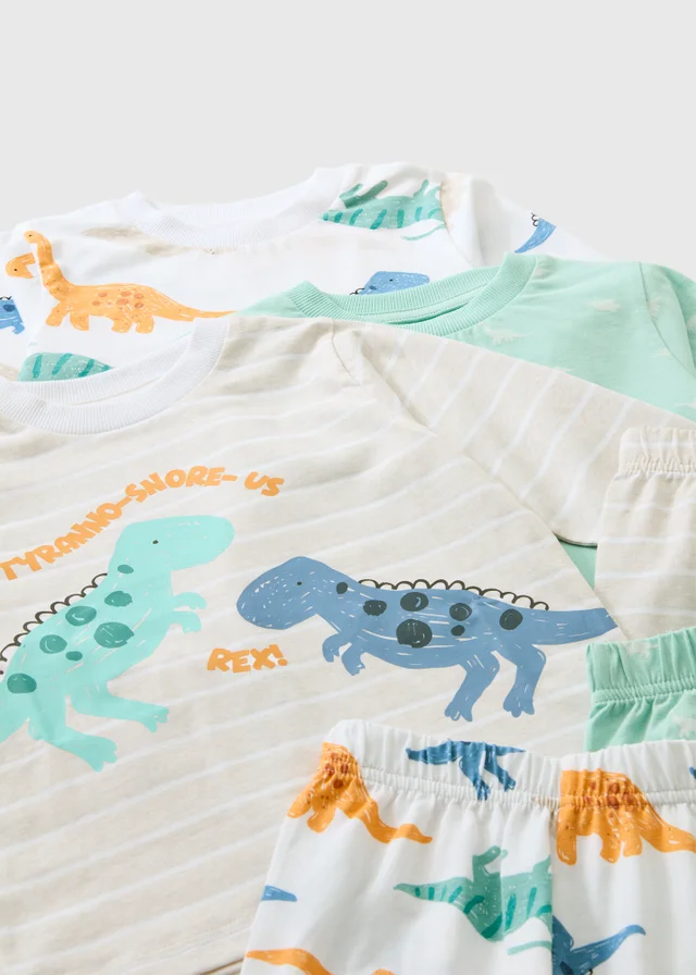 3 Pack Boys Oatmeal Dinosaur Pyjamas (1-7yrs)